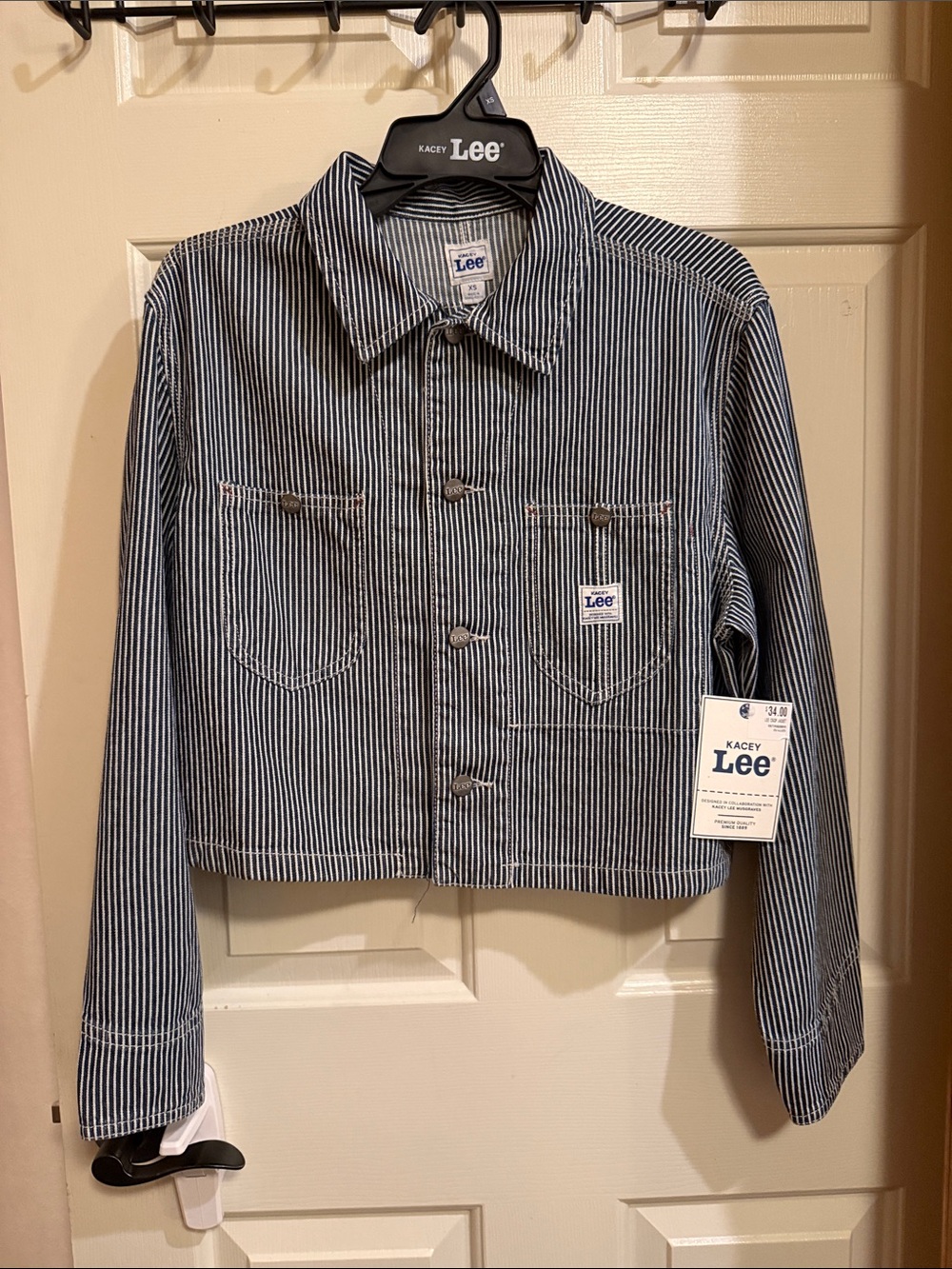 Lee Striped Blue and White Cropped Jean Jacket Kacey Lee Musgraves